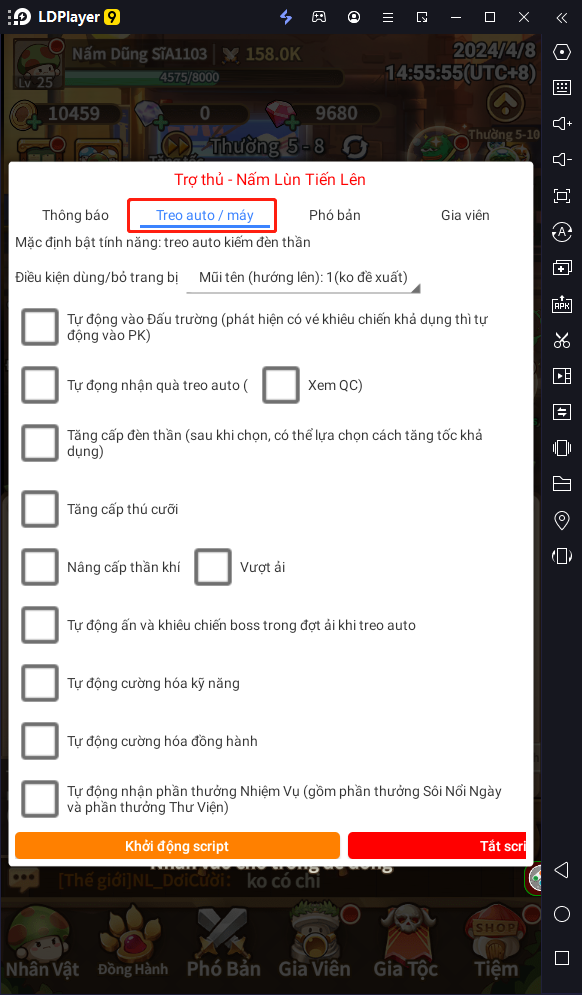 Nấm Lùn Tiến Lên: cách tự động click & chạy nhiệm vụ trên PC với giả lập LDPlayer