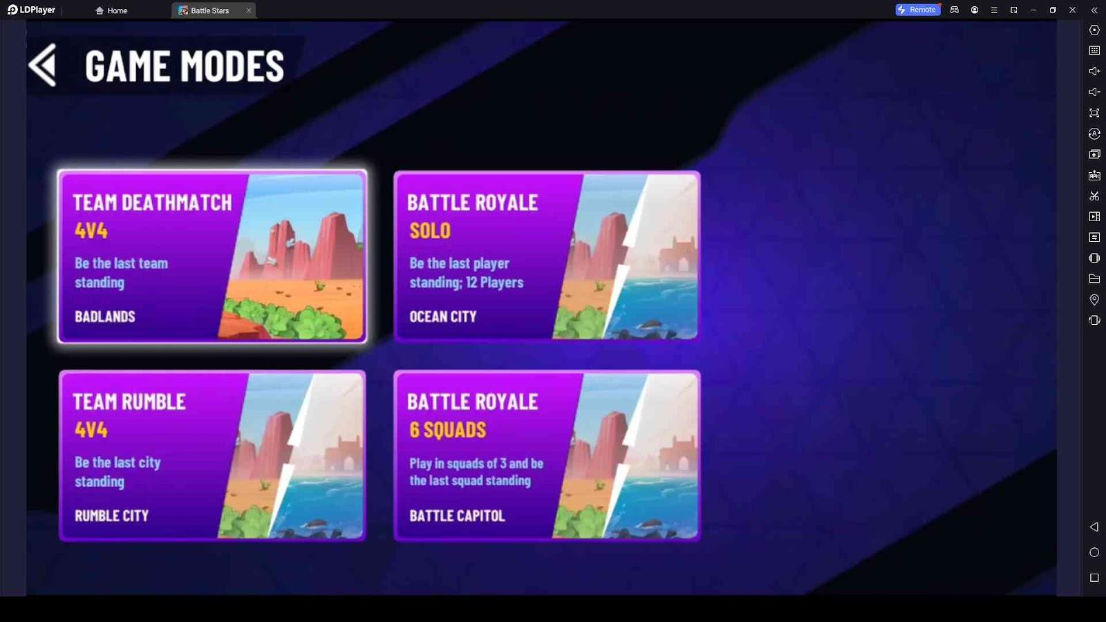 What Game Modes Are There with Battle Stars : 4v4 TDM & BR