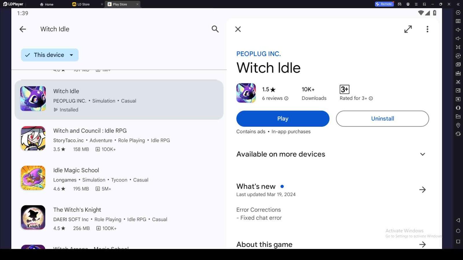 Playing Witch Idle on PC with LDPlayer
