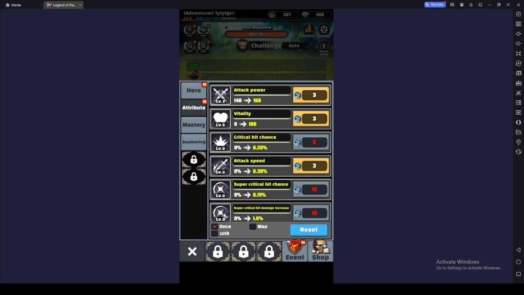 Attributes Growth in Legend of the Dragon Sword