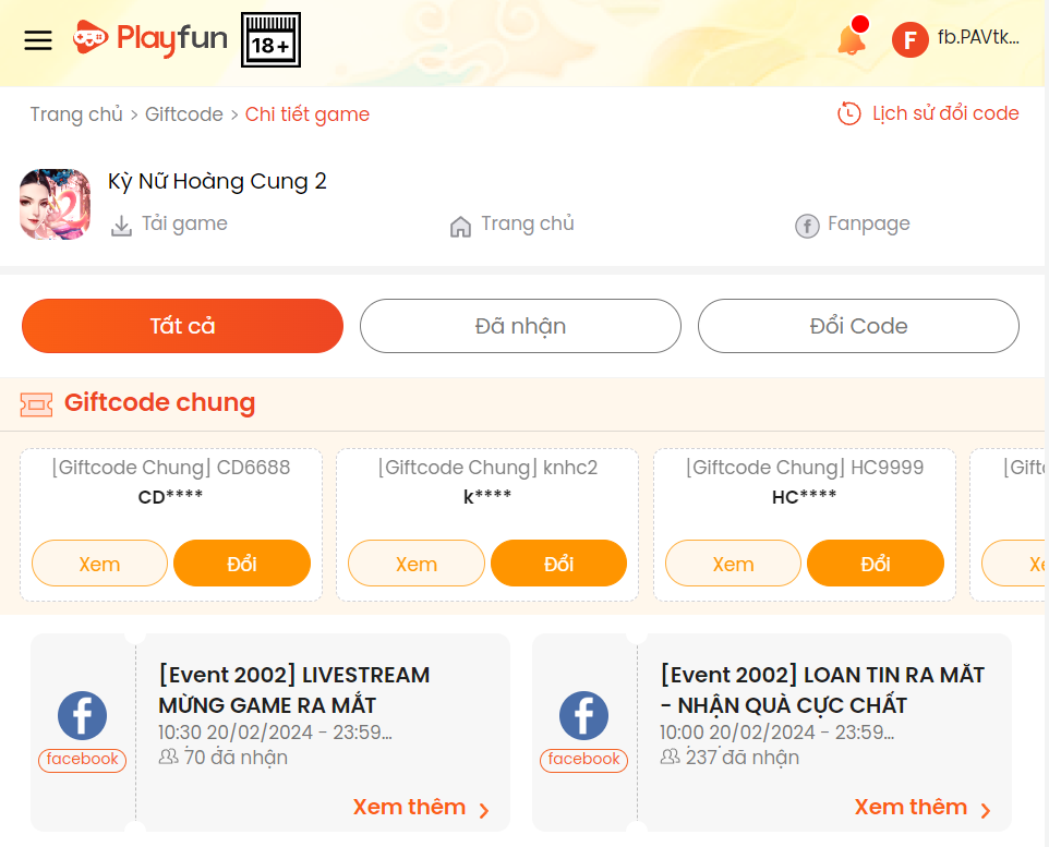 Kỳ Nữ Hoàng Cung 2 - Funtap: Tổng hợp giftcode tân thủ, cách nhập code